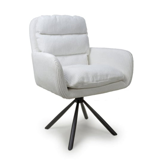 Cassidy White Corduroy Fabric Swivel Dining Chairs In Pair