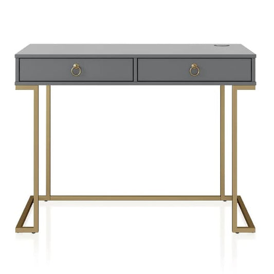 Camila Wooden Laptop Desk In Graphite Grey With Gold Metal Frame