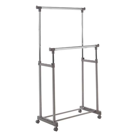 Andria Metal Clothes Hanging Double Rail With Wheels In Chrome
