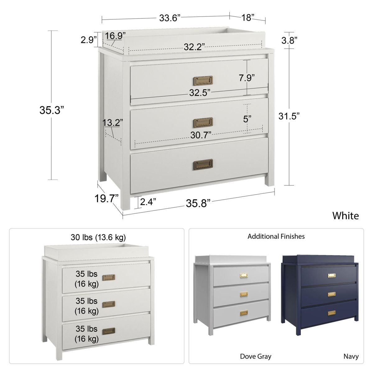 Haven Wooden Chest Of 3 Drawers In Grey