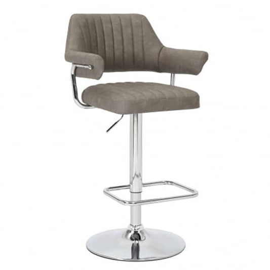 Cortez Swivel Charcoal Leather Effect Fabric Bar Stools In Pair