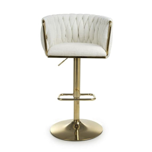 Bellaire Textured Effect Velvet Bar Stool In Cream
