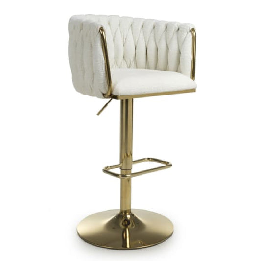 Bellaire Cream Textured Effect Velvet Bar Stools In Pair