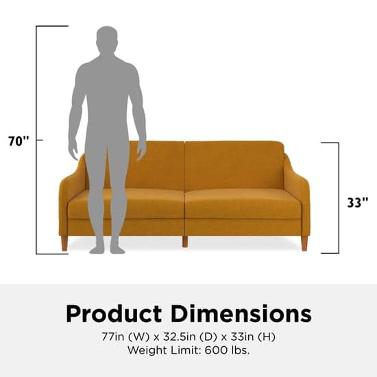 Jasper Linen Fabric Sofa Bed In Mustard With Wooden Legs
