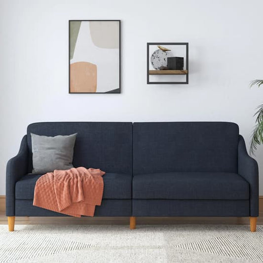 Jasper Linen Fabric Sofa Bed In Navy With Wooden Legs