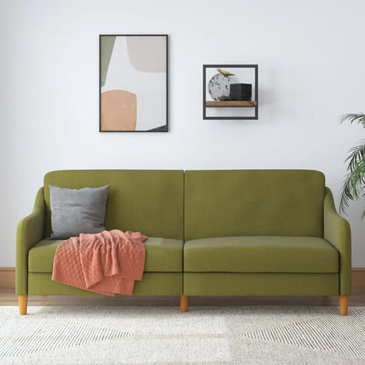 Jasper Linen Fabric Sofa Bed In Green With Wooden Legs