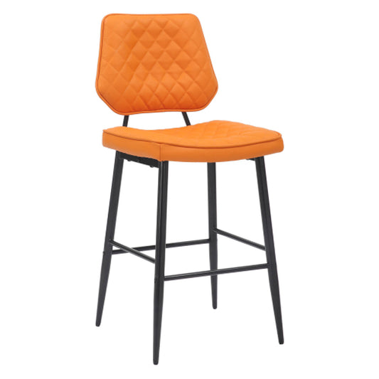 Garrick Orange Real Leather Bar Stools In Pair