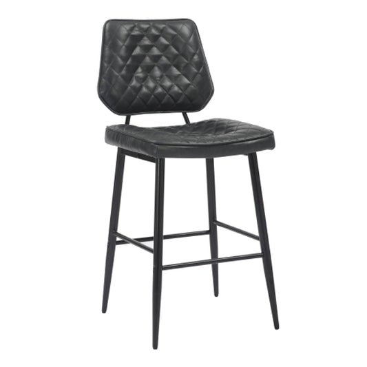 Garrick Black Real Leather Bar Stools In Pair