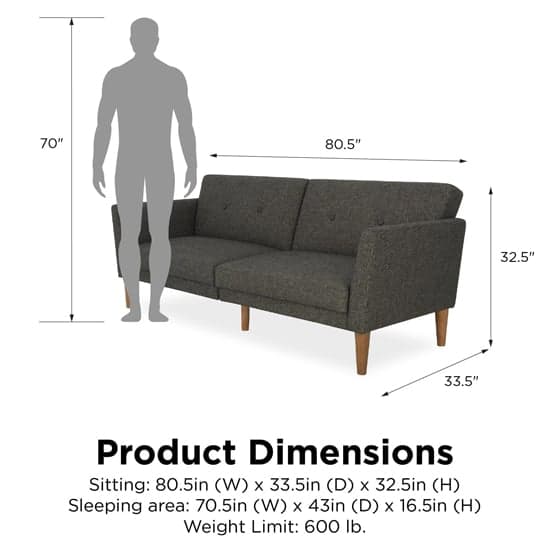 Regal Fabric Sofa Bed In Grey With Wooden Legs