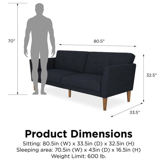 Regal Fabric Sofa Bed In Blue With Wooden Legs