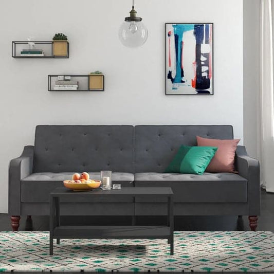 Vintage Velvet Sofa Bed In Grey With Wooden Legs