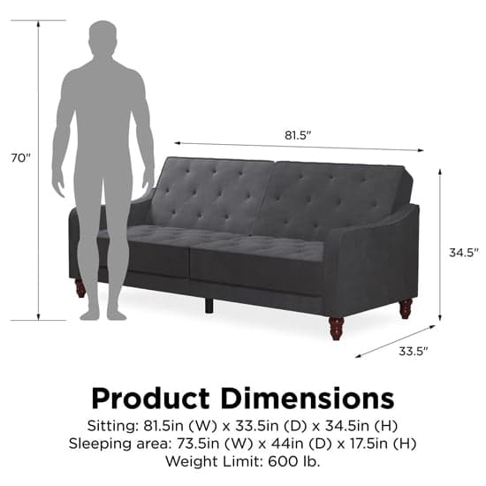 Vintage Velvet Sofa Bed In Grey With Wooden Legs