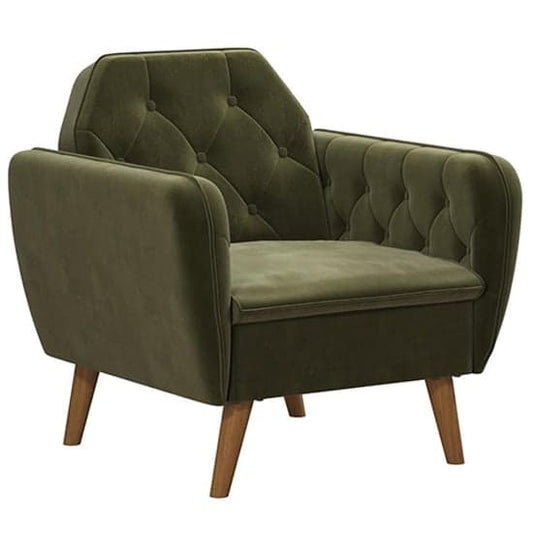 Teresa Velvet Armchair In Green With Wooden Legs