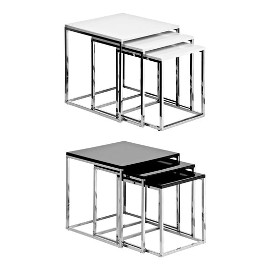 Fulton Nest Of 3 Tables In Black With Chrome Frame