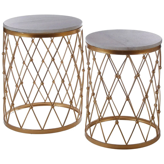 Arcana Marble Set Of 2 Side Tables With Gold Base