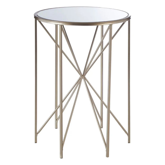 Arcana Round Mirrored Side Table With Champagne Frame