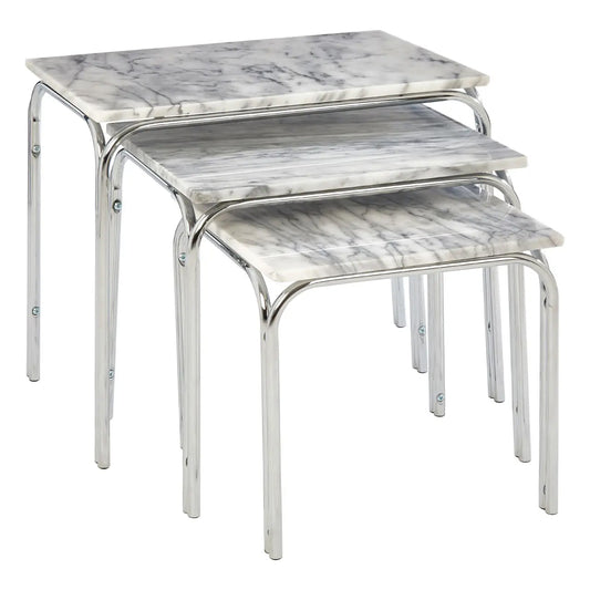 Fulton Marble Nest Of 3 Tables In White With Chrome Base
