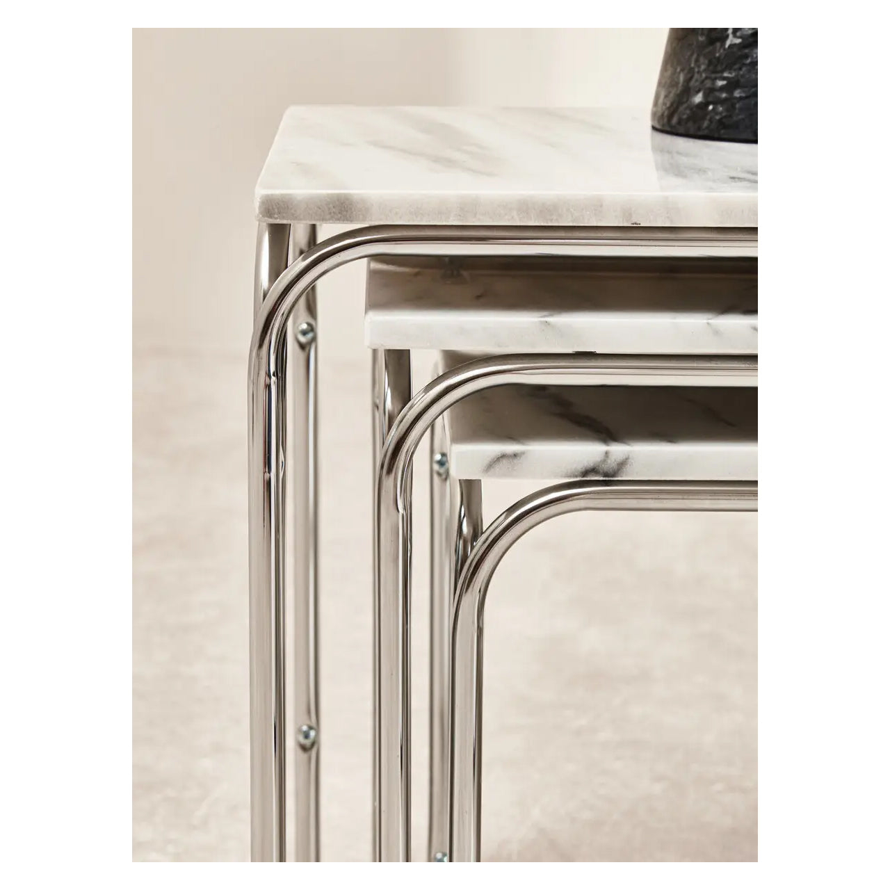 Fulton Marble Nest Of 3 Tables In White With Chrome Base