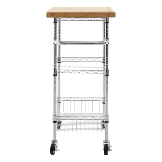 Frankfurt Carbon Steel 3 Tier Kitchen Trolley In Bamboo