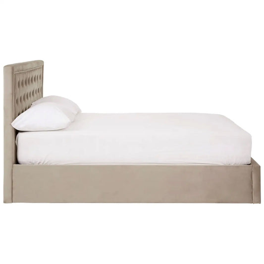 Hannah Ottoman Velvet Double Bed In Mink
