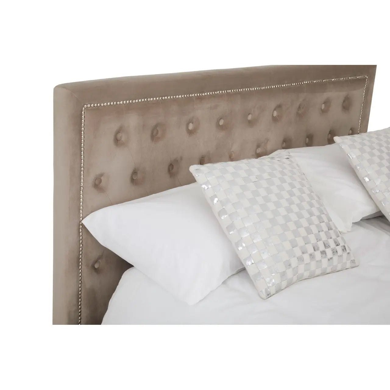 Hannah Ottoman Velvet King Size Bed In Mink