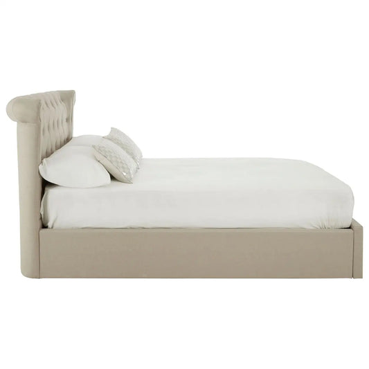 Edison Ottoman Linen Fabric Double Bed In Beige