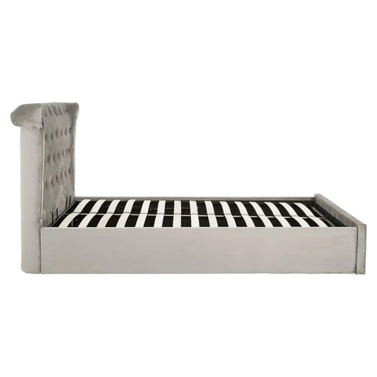Edison Ottoman Brushed Velvet King Size Bed In Grey