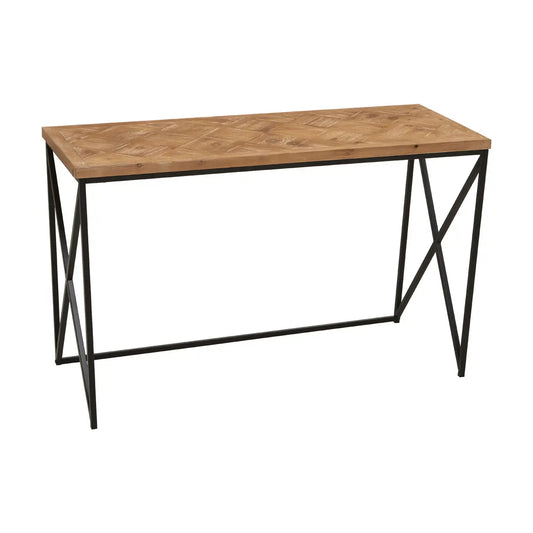 Kickford Wooden Console Table In Natural With Black Iron Frame
