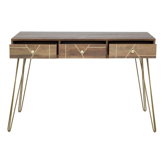 Flori Wooden Computer Desk With 3 Drawers In Brown