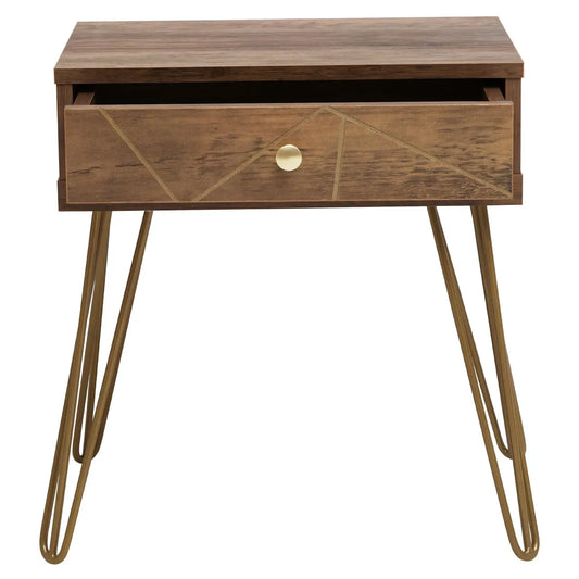 Flori Wooden Side Table With 1 Drawer And Hairpin Legs