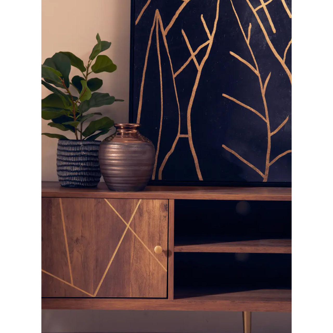 Flori Wooden TV Stand With 1 Door And 2 Drawers In Brown