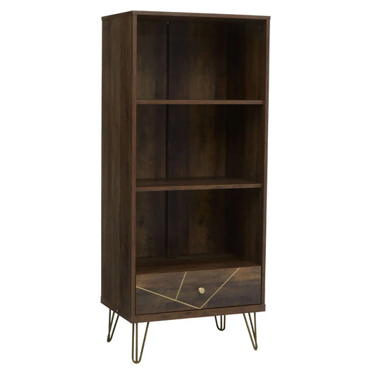 Flori Wooden Bookcase With 2 Shelves And 1 Drawer In Brown