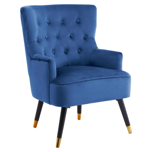 Loretta Velvet Tufted Bedroom Chair In Midnight Blue