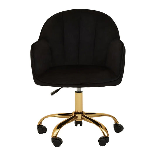 Brent Velvet Home And Office Chair In Black With Gold Base