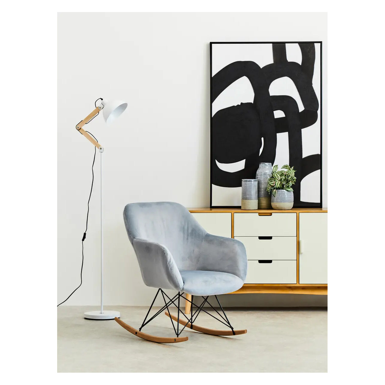 Stockholm Small Velvet Rocking Chair In Blue