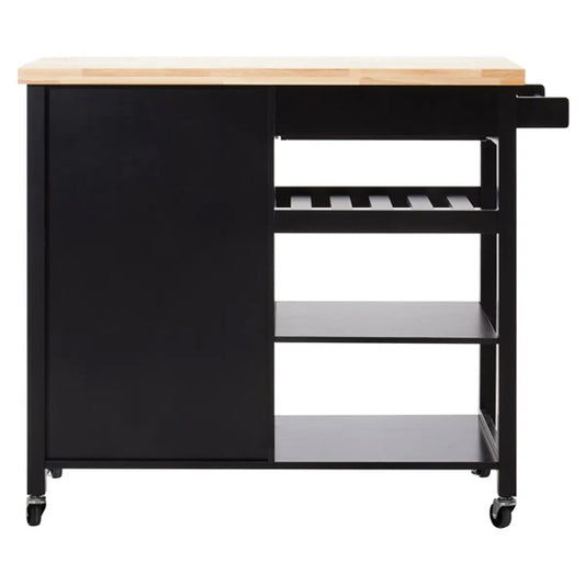 Frankfurt Wooden Kitchen Trolley With 1 Door And 1 Drawer In Black