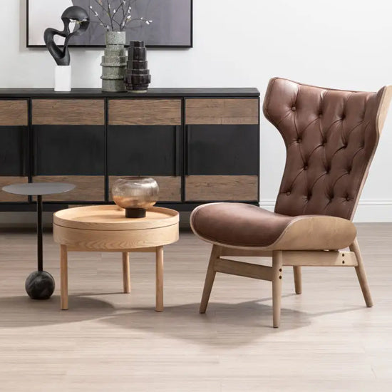 Viborg Round Wooden Storage Side Table In Oak