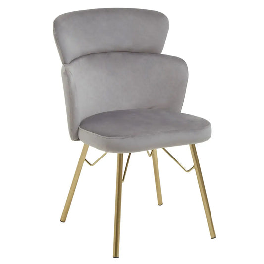 Veneto Velvet Dining Chair In Grey With Brushed Gold Metal Legs
