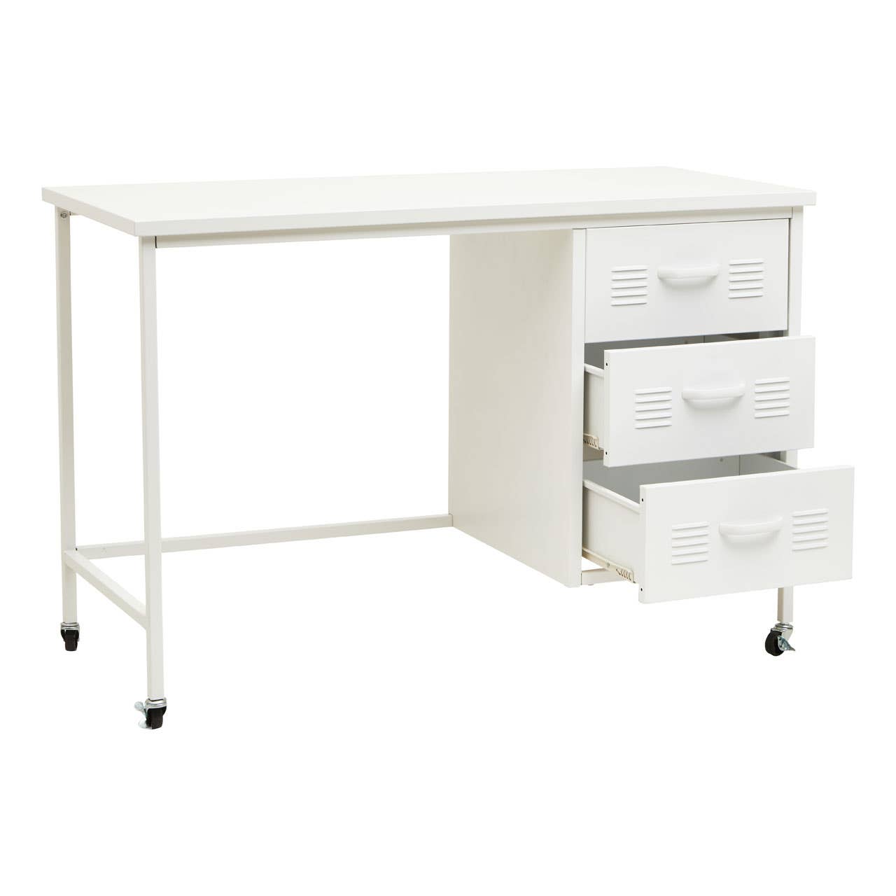 Academy Metal Desk With 3 Drawers In White