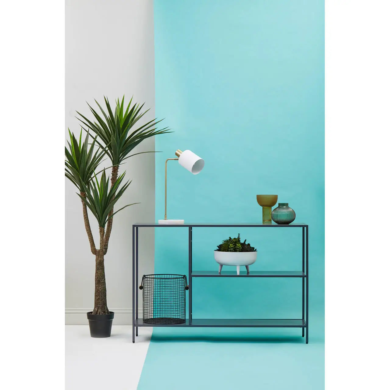 Acero Rectangular Metal Console Table With Undershelf In Grey