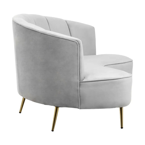 Hasna Velvet 3 Seater Sofa In Grey With Gold Metal Legs