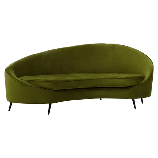 Hasina Velvet 3 Seater Sofa In Olive With Black Metal Legs