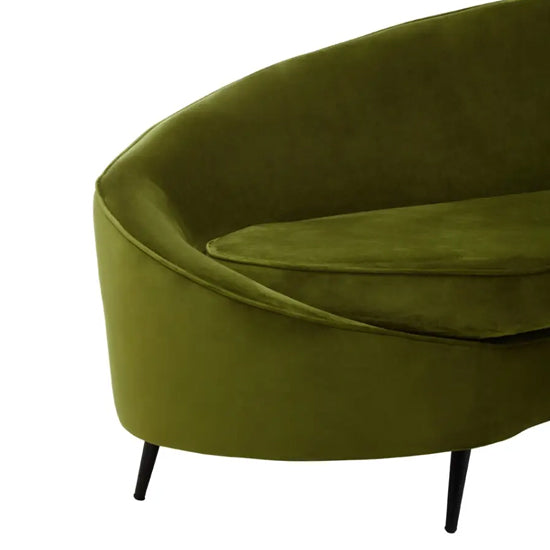 Hasina Velvet 3 Seater Sofa In Olive With Black Metal Legs