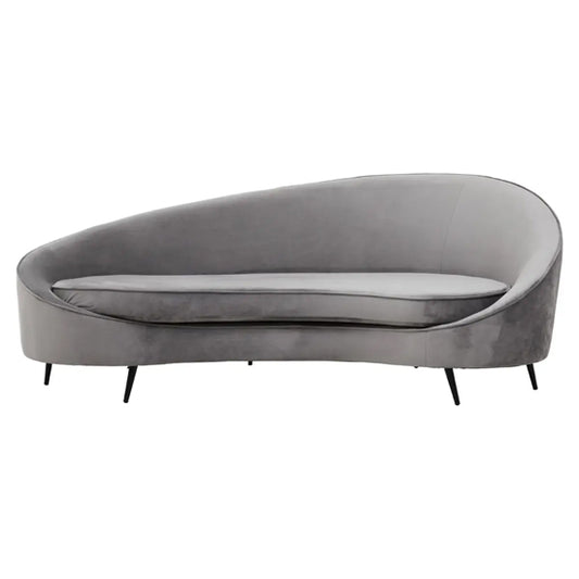 Hasina Velvet 3 Seater Sofa In Grey With Black Metal Legs