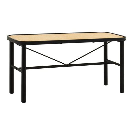 Depok Natural Ratan Seat Seating Bench With Black Wooden Base
