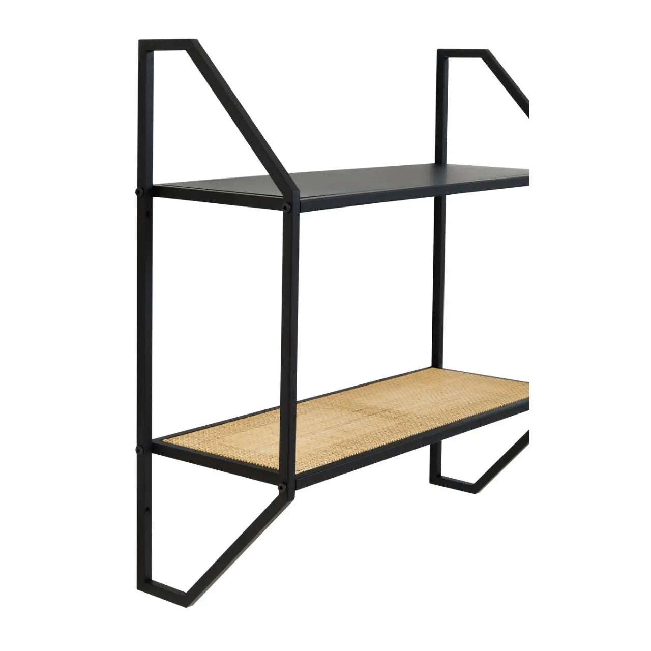 Depok Two Tier Wall Shelf In Black And Natural Rattan