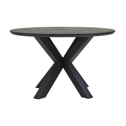Salford Wooden Dining Table In Black With Black Metal Legs