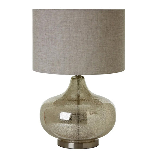 Luz Grey Linen Shade Table Lamp With Glass And Metal Base