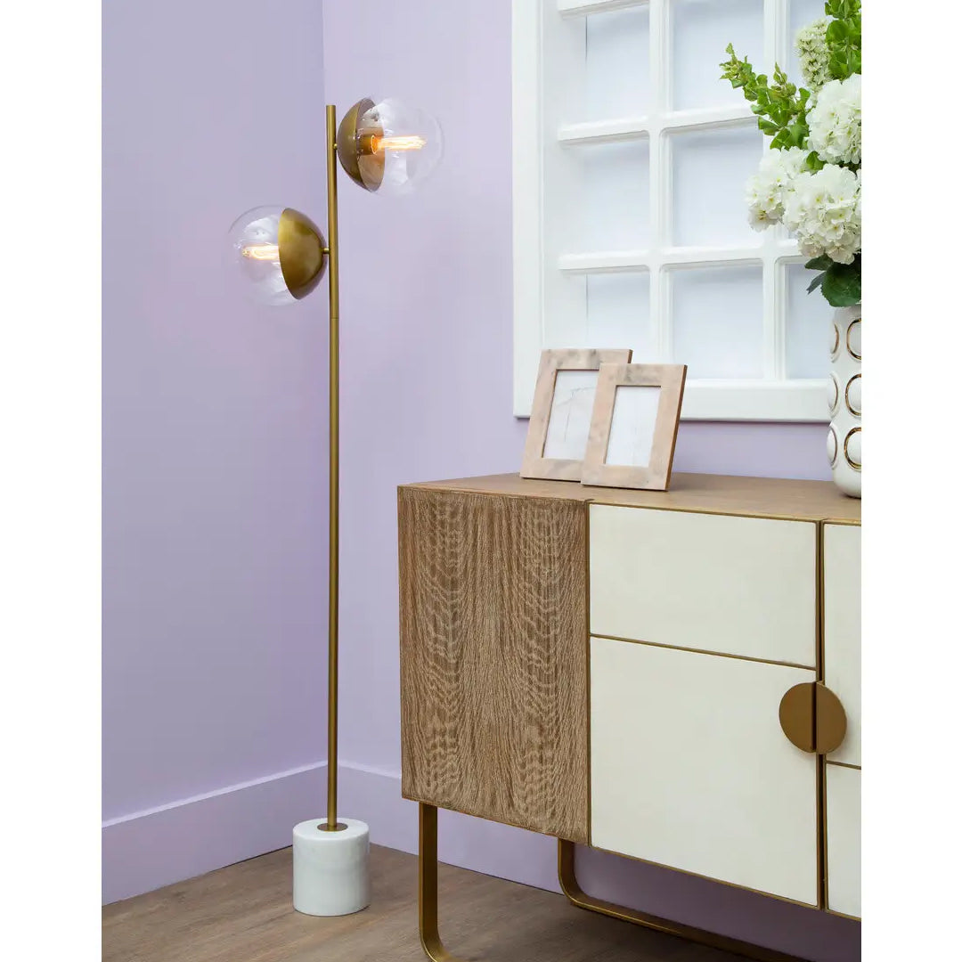 Revive 2 Lights Floor Lamp In Gold With White Marble Base