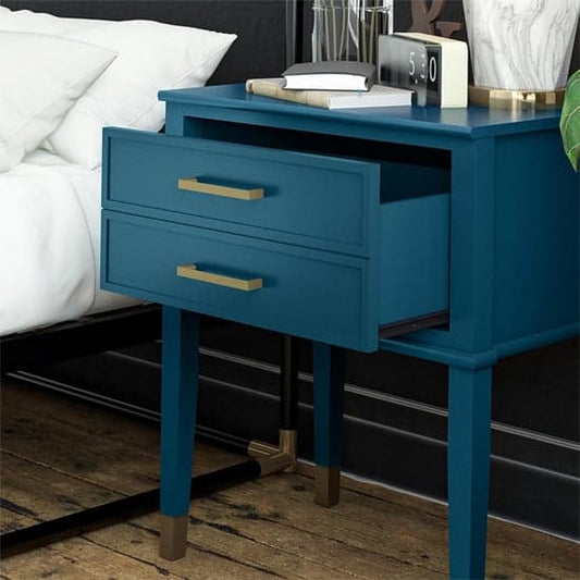 Westerleigh Wooden End Table With 2 Drawers In Moroccan Blue
